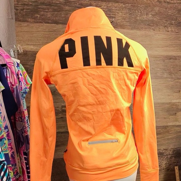 PINK Victoria's Secret Bright Orange Quarter-Zip Sweatshirt - Picture 4 of 8